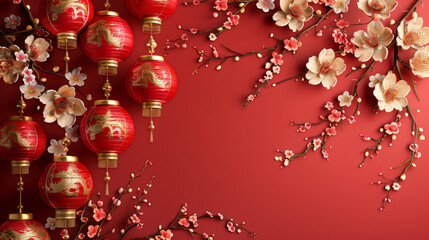 Obraz premium Chinese background with oriental art, gold ornaments, and geometric patterns, perfect for celebrating festivals and cultural themes.