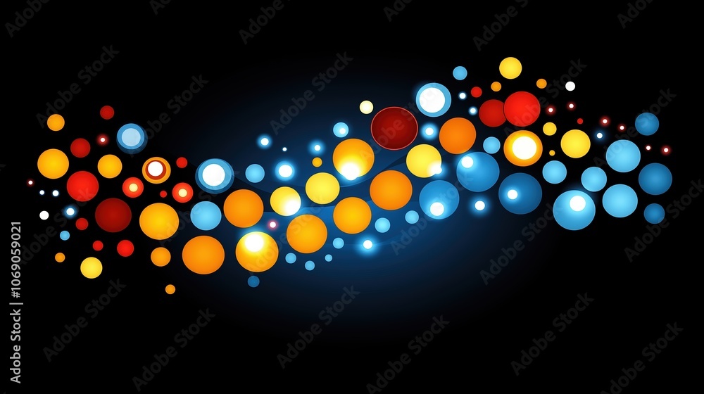 Poster colorful swirl of circles on a black background. the circles are of different sizes and colors, crea