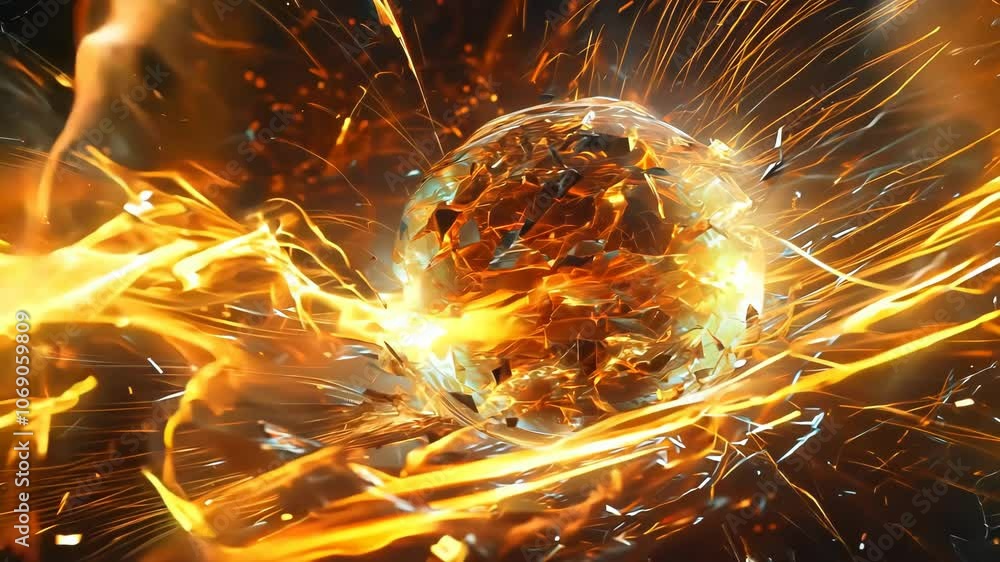 Poster abstract explosion in space with rocks and stones burst in flame, sci-fi and technology background