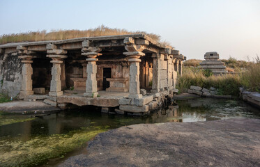 Temples on the gentle slopes of Hemakutta Hill. Hampi, India