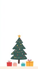 A minimalist Christmas tree adorned with colorful ornaments and presents beneath it, perfect for holiday festivities.