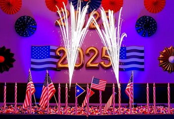Obraz premium firing flag cannons American decorations party featuring themed confetti 2025 birthday