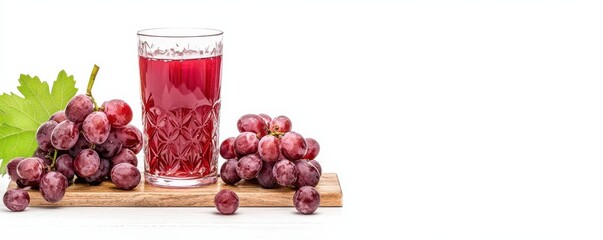 A visually appealing image of red grapes next to a glass of grape juice, showcasing freshness and natural goodness.