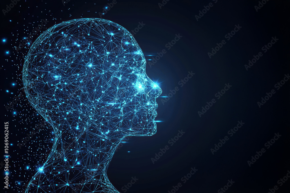 Poster abstract glowing human head representing artificial intelligence and network technology
