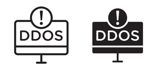 DDOS vector icon set black filled and outlined style.