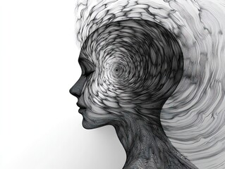 Abstract representation of hypnosis and regression therapy through a layered human. AI generated