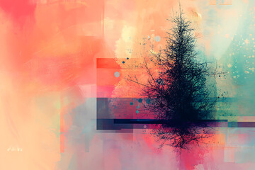 Naklejka premium An abstract digital background featuring a Christmas tree, blending festive holiday elements with a modern, artistic design.