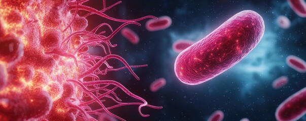 Fototapeta premium High Detail Neon Bacteria Under Illuminated Light