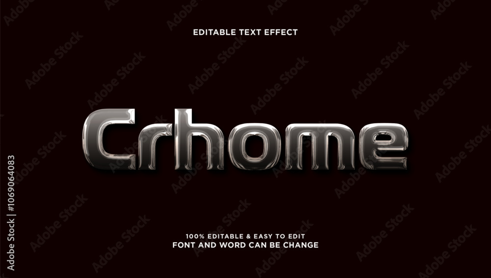 Poster chrome text effect with 3d style that can be edited