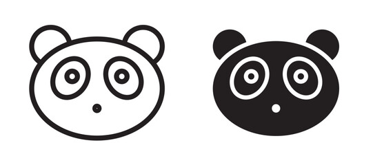 Panda vector icon set black filled and outlined style.