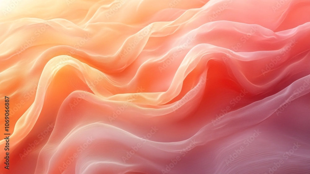 Poster a soft, flowing abstract design featuring gentle waves of pink and peach hues, creating a serene and