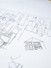 Fototapeta premium Image of blueprints and architectural plans for a modern building project, collaboration