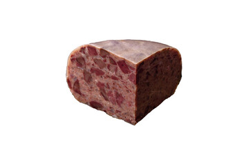 Homemade headcheese with salt, spices, herbs and vegetables