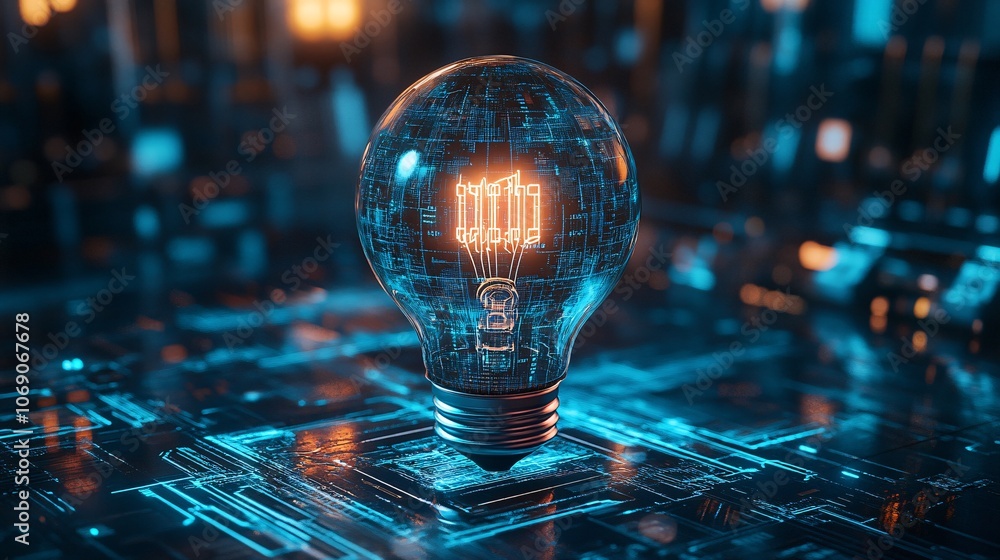 Aufkleber a glowing light bulb surrounded by a digital circuit, symbolizing innovation and technology in a mod