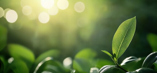 Sunlight shining through green leaves creating bokeh effect in nature