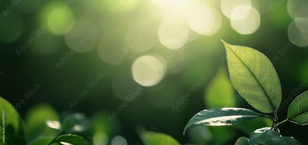 Fototapete Sunlight filtering through leaves creating a bokeh effect in nature