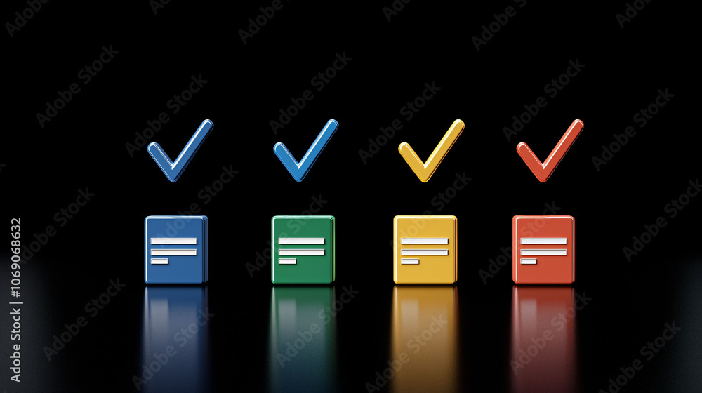 Poster colorful checkboxes with different colors representing tasks completed