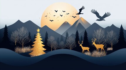 Stylish Dark Blue Christmas Wallpaper with Golden Accents