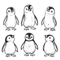 Fototapeta premium Simple Christmas Penguin Coloring Page - Festive Line Art for Kids, Monochrome Winter Fun