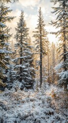 Serene Winter Forest with Tall Pine Trees
