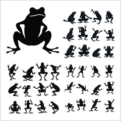Frog Silhouette Bundle Set on a White Background

