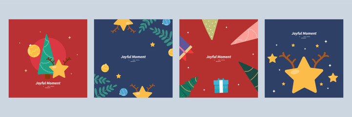 Festive Holiday Greeting Cards With Christmas Decorations. Illustrations of Christmas-themed greeting cards featuring ornament. Perfect for holiday celebrations and spreading joy Christmas season