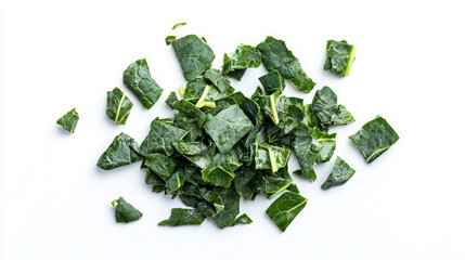 Chopped leafy greens arranged on a white background, ideal for culinary use.