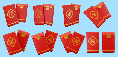 Chinese New Year Red Envelope or Lunar New Year Red Envelope, 3D Rendered