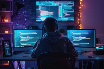 Introvert tester works on data security in dark room.