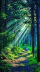 Obraz premium Serene Trail Through a Sunlit Forest Path