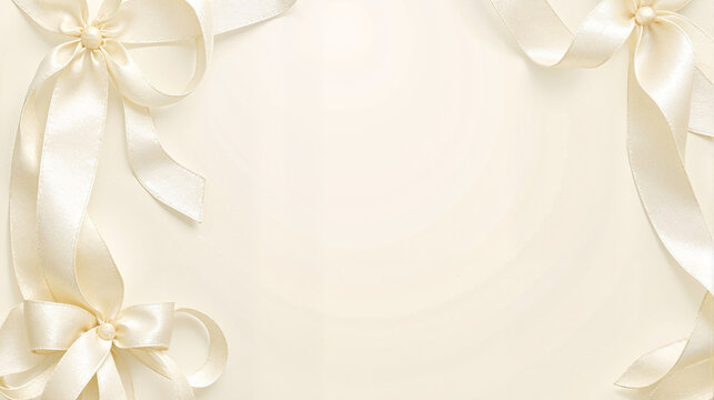 Elegant ivory ribbon bows on cream background