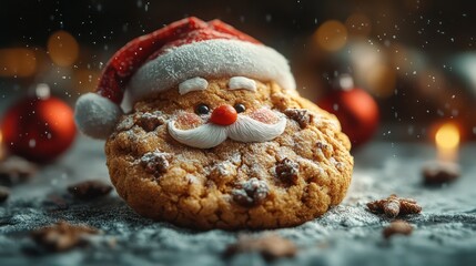 Christmas chocolate cookie in the shape of Santa Claus. Merry xmas and Happy New Year