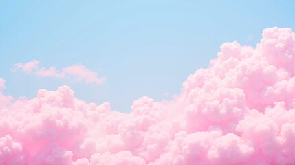 Fototapeta premium Fluffy pink clouds against pastel blue sky