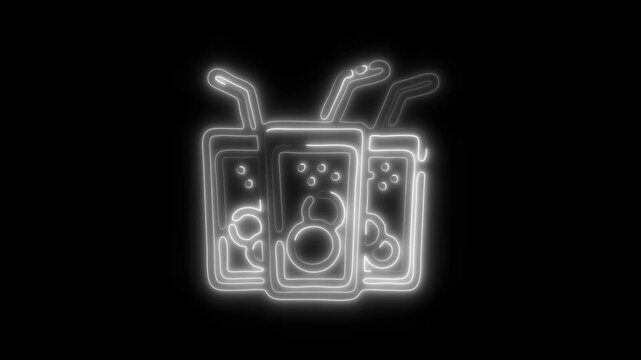 Glowing Drink Icon and Symbol in HD Video Neon Animation on Black Background