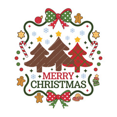 Merry Christmas with pine tree Christmas ugly t shirt design vector