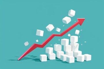 Rising arrow and sugar cubes: economic growth concept