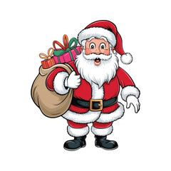 Fototapeta premium Santa Claus character vector, Santa Claus holding gift bag vector art, Christmas character vector