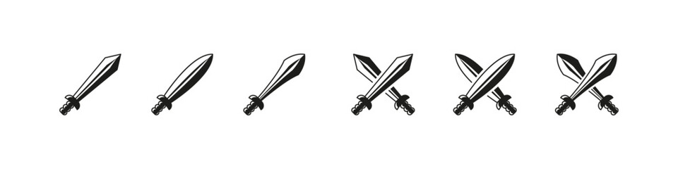 Sword vector flat icon set.