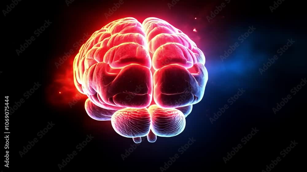 Aufkleber colorful brain illustration showcasing neural connections and dynamic activity in a dark background