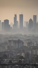 Fototapeta premium A city skyline obscured by thick smog and pollution