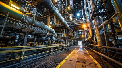Modern Industrial Plant Interior with Extensive Piping
