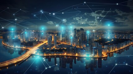 Fototapeta premium 5G, 6G, Big data wireless network, high speed internet, cloud computing or connect diagram technology, Data storage, service, synchronize, online, financial, Connectivity global, smart city, Gen AI