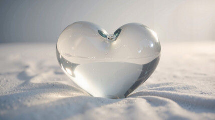 Fototapeta premium Transparent glass heart on snowy surface