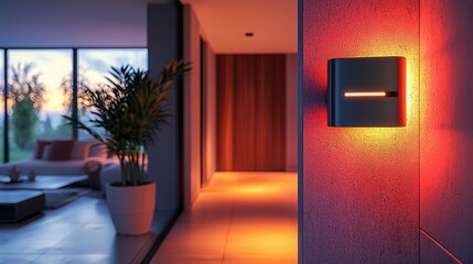 Soft lighting enhances modern hallway in a contemporary home during sunset