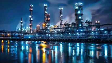Illuminated Industrial Plant at Night