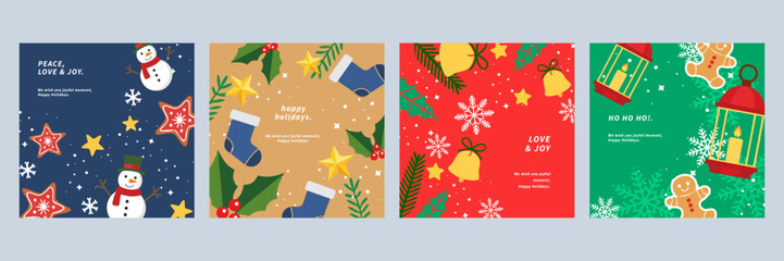 Christmas Greeting Cards With Festive and Holiday Decorations. A collection of Christmas greeting cards. Perfect for capturing the joy of the holiday season