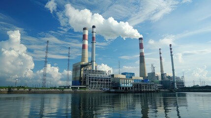 Obraz premium Industrial Power Plant by the Water