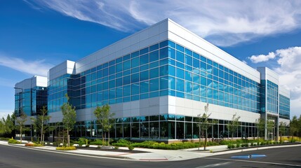 Sleek Modern Office Building Under Blue Sky