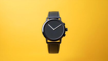 Smartwatch floating or flying isolated on yellow pastel background
