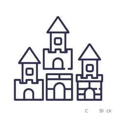 Castle icon with multiple towers in a whimsical design, blue outline on a white background